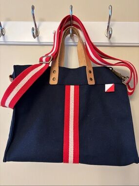 ShoreBags small Canvas Tote with Red & White Stripe Accent